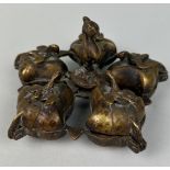 A CHINESE BRONZE PEACOCK SPICE DISH WITH FIVE COMPARTMENTS, 12cm x 7cm