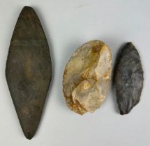 A COLLECTION OF THREE NEOLITHIC AXES, Two possibly British, the other European. London private