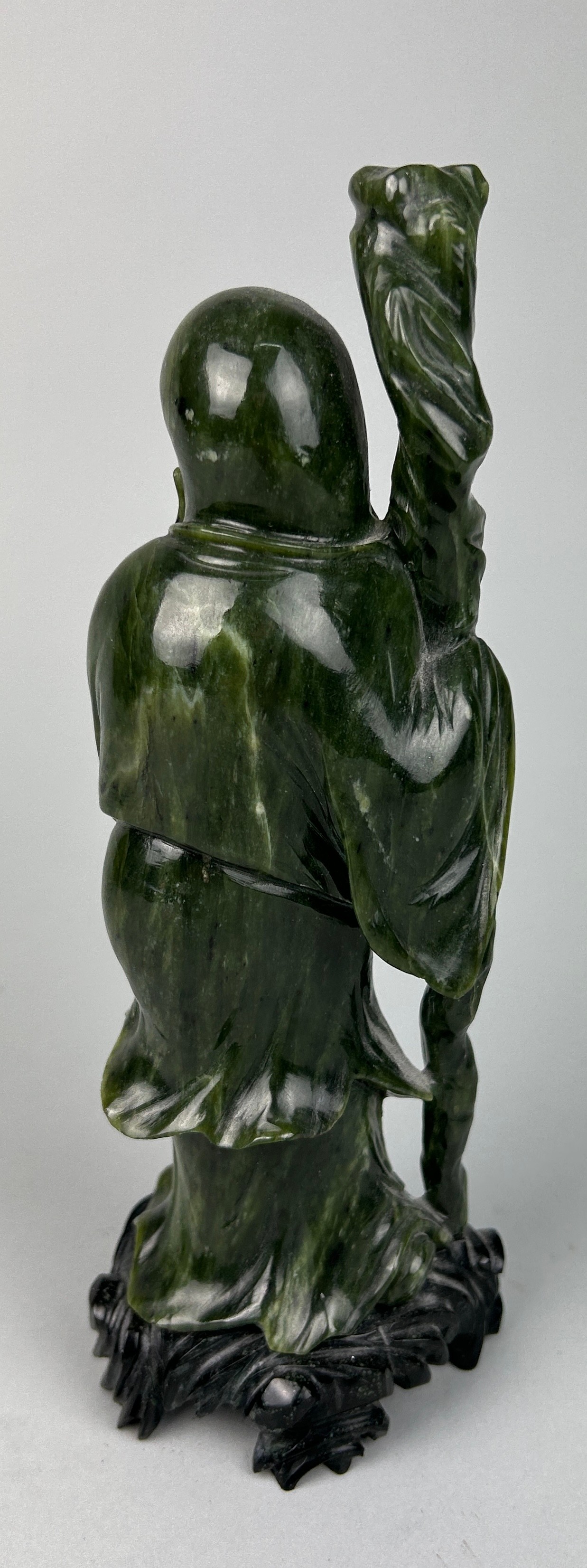 A 20TH CENTURY CHINESE SPINACH JADE FIURE OF SHOULOU, 20cm H - Image 2 of 2