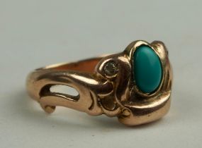 GOLD DIAMOND & TURQUOISE FRENCH RING Weight: 10.2gms Turqoise loose.