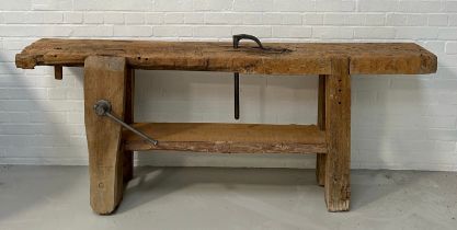 A LARGE COUNTRY HOUSE RURAL WORK BENCH, 190cm x 80cm x 32cm