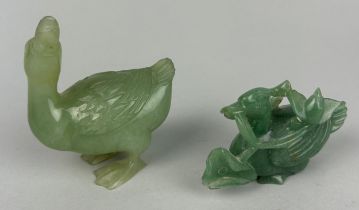 TWO MID 20TH CENTURY JADE FIGURES OF DUCKS, 10cm x 8cm