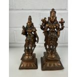 A PAIR OF EARLY 20TH CENTURY COPPER FIGURES OF INDIAN GODS, Tallest 16cm