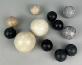 A COLLECTION OF TWELVE ALABASTER, MARBLE AND STONE DECORATIVE BALLS (12) Largest 8cm in diameter.