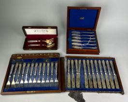 SILVER PLATED CUTLERY TO INCLUDE A SET OF KNIVES AND FORKS, A SET OF SERVERS, THAI SERVERS (Qty)
