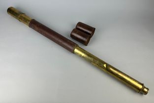 A TWO DRAWER TELESCOPE DOLLOND LONDON RETAILED BY DAWSON AND MELLING Brown leather case 53cm x 7cm