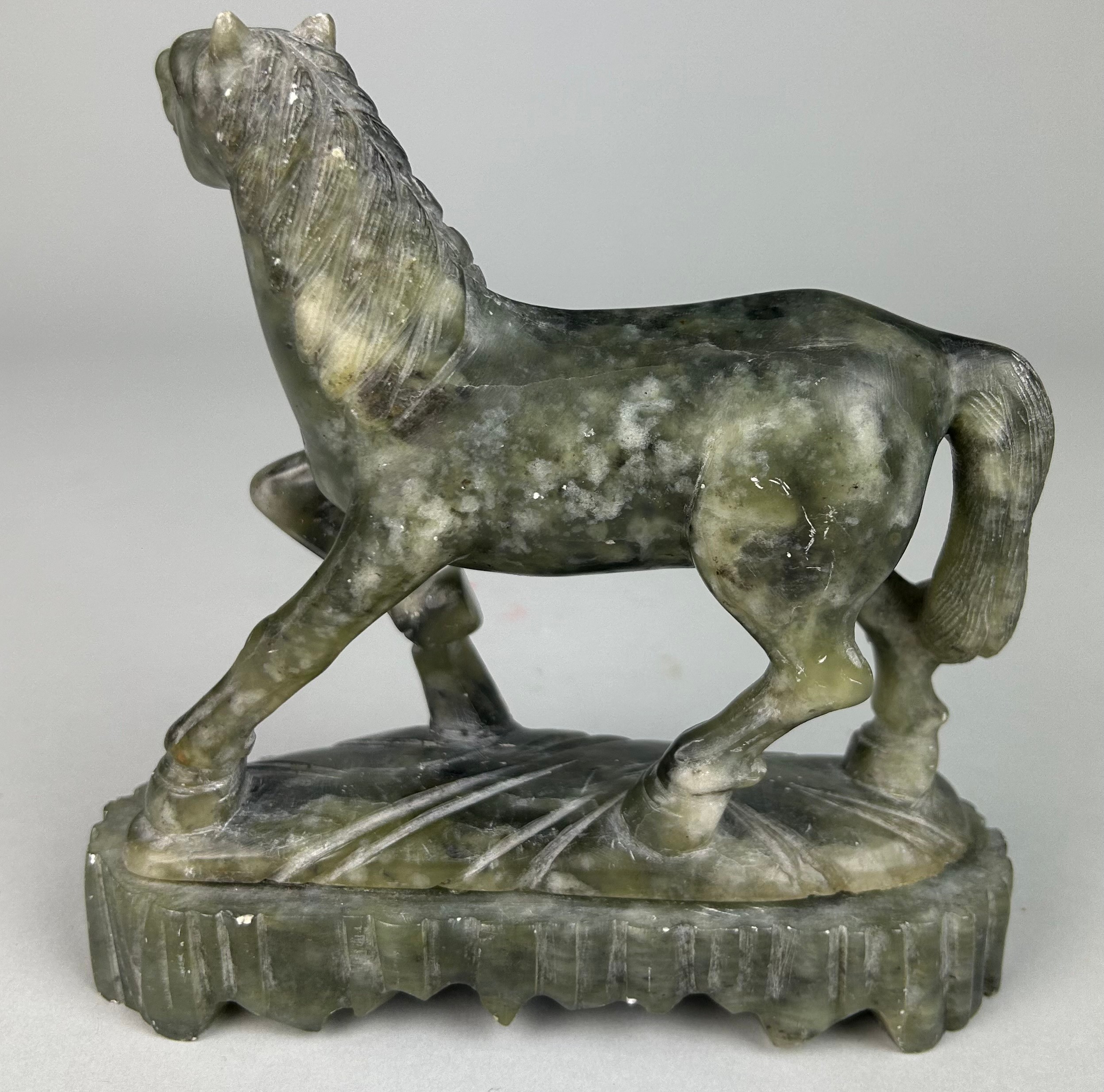 A CHINESE JADE COLOURED STONE FIGURE OF A HORSE, 16cm x 15cm - Image 2 of 2