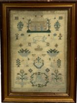 AN EARLY 19TH CENTURY NEEDLEPOINT SAMPLER 'BY MILLER BROWN WORKER AGED 12 YRS', Dated '04 26cm x