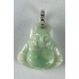A CHINESE GREEN NATURAL JADE BUDDHA WITH GOLD AND DIAMONDS BAIL, Weight 11.5gms