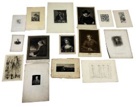 A COLLECTION OF EARLY ENGRAVINGS AND PRINTS TO INCLUDE AFTER REMBRANDT, TENIERS, ROMNEY AND MORE (