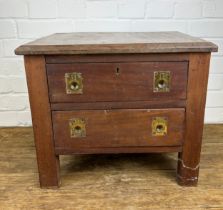 A CAMPAIGN MINIATURE LOW CHEST WITH TWO DRAWERS,