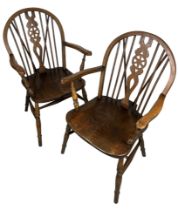 A PAIR OF ASH AND ELM WINDSOR CHAIRS, 95cm x 56cm x 50cm