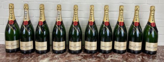 A GROUP OF TEN DISPLAY DUMMY MOET AND CHANDON BOTTLES (SEALED AND EMPTY), 40cm H each.