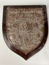 CHISWICK INTEREST: A LATE 19TH / EARLY 20TH CENTURY GAMES CLUB CHALLENGE SHEILD, Hammered copper
