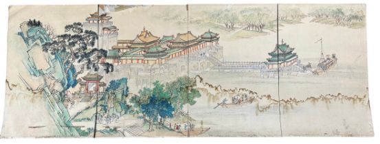A KOREAN OR CHINESE PAINTING PANELS (4) 67cm x 45cm each.
