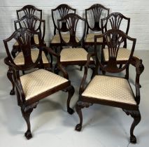 A SET OF EIGHT SHERATON DESIGN DINING CHAIRS PURCHASED FROM HARRODS IN LONDON, To include two