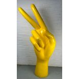 A MID CENTURY DESIGN 'PEACE' SIGN SCULPTURE, Yellow painted fibreglass. 172cm H x 55cm W x 44cm D