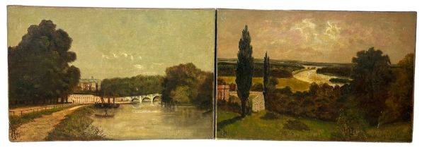 JAMES ISIAH LEWIS (1861-1934): A PAIR OF OIL PAINTINGS ON CANVAS DEPICTING A RIVER VIEW FROM THE TOP