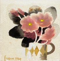 MARY FEDDEN RA (1915-2012) A WATERCOLOUR ON PAPER PAINTING DEPICTING FLOWERS IN A MUG, 11.5cm x 11.