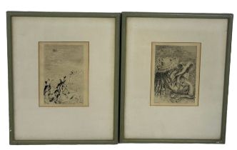 AFTER PIERRE AUGUSTE RENOIR: A PAIR OF ETCHINGS 'LE CHAPEAU EPINGLE' AND 'SUR LA PLAGE' Mounted in