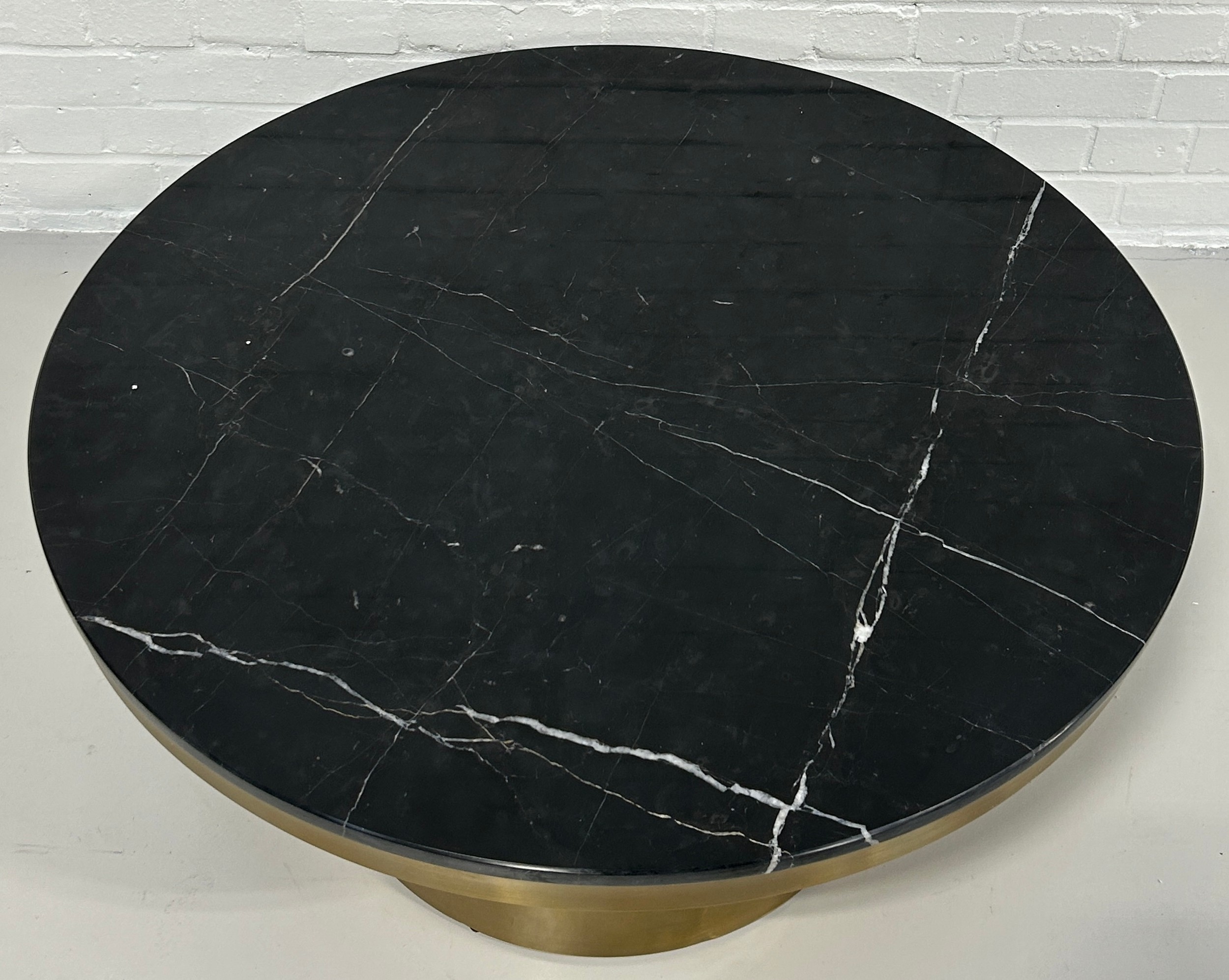 LIANG AND EIMIL CAMDEN ROUND COFFEE TABLE, Brushed brass base and black marble top. 90cm x 90cm x - Image 2 of 4