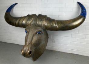 IN THE MANNER OF ANTHONY REDMILE: A LARGE BRONZE BUFFALO WITH LAPIS LAZULI HORNS