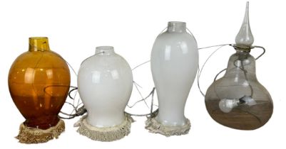 A COLLECTION OF GLASS CEILING LIGHTS TO INCLUDE AN 'ALCHEMISTS BOTTLE' (4) Largest 50cm H
