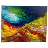 AN ABSTRACT OIL ON CANVAS PAINTING, Signed indistinctly 51cm x 41cm
