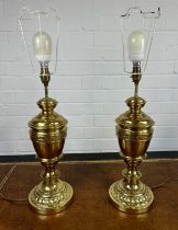 A PAIR OF BRASS TABLE LAMPS (2), 50cm x 17cm each.