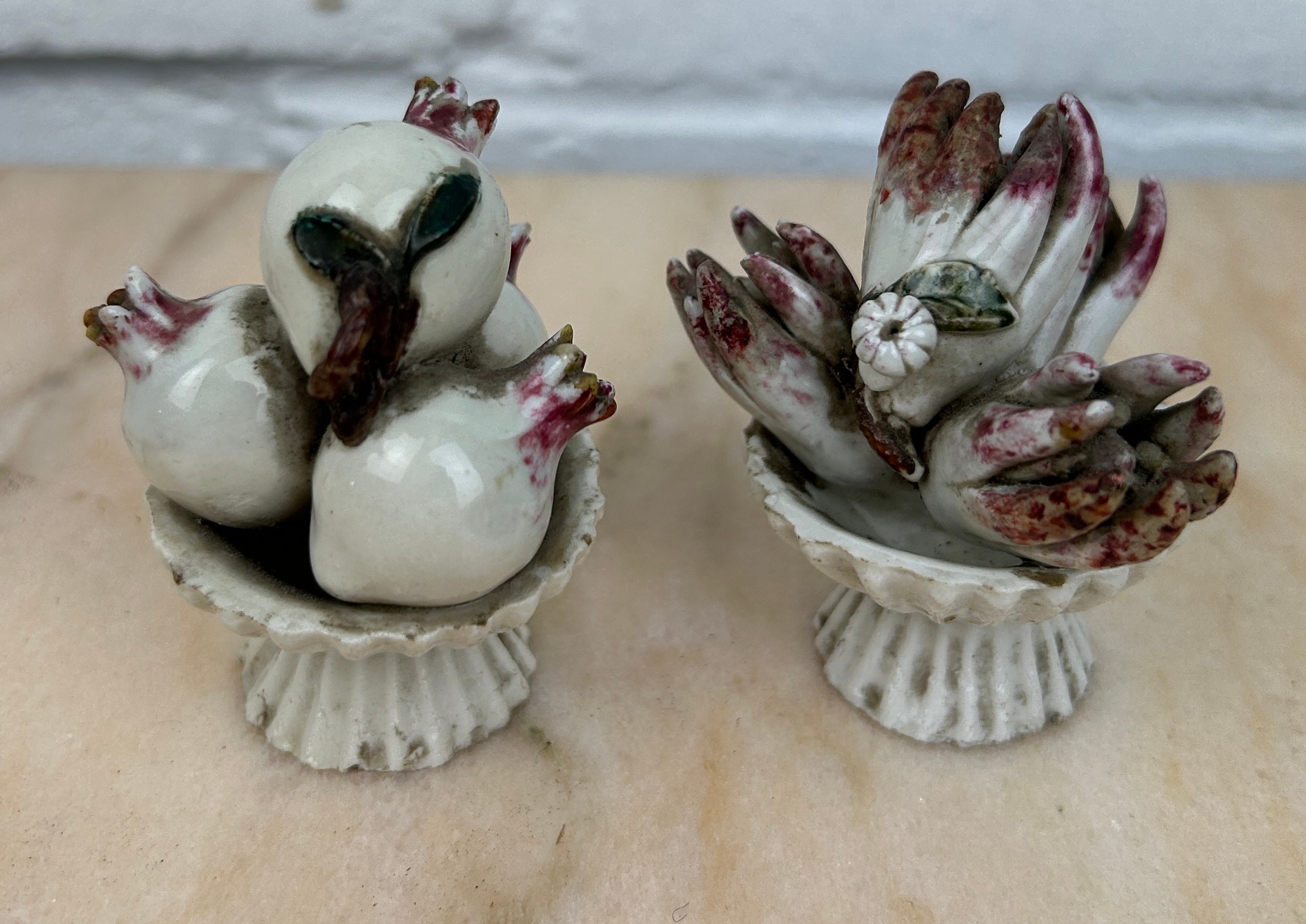A PAIR OF BIONIC PORCELAIN MADE WITH TRADITIONAL CHINESE THEMES, Chayote, pomegranate, longevity - Image 2 of 3