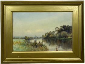 HAMILTON CHAPMAN: A LARGE WATERCOLOUR DEPICTING SOUTH STOKE REACH, GORING ON THAMES, 55cm x 35cm