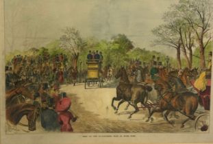 AFTER JOHN STURGESS (1839-1908) 'MEET OF THE FOUR-IN-HAND CLUB IN HYDE PARK' COLOURED PRINT, 53cm