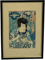 ATTRIBUTED TO UTAGAWA KUNISADA II (1823-1880) A JAPANESE WOODBLOCK DEPICTING A MAN WITH A SAMURAI,