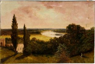 ATTRIBUTED TO JAMES ISIAH LEWIS (1861-1934) AN OIL ON CANVAS RIVER VIEW FROM RICHMOND HILL, 76cm x