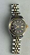 A GOLD AND STEEL LADIES ROLEX DATEJUST, Weight: 46.6gms