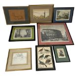 A MIXED COLLECTION OF ANTIQUE PRINTS TO INCLUDE HORSE RACING INTEREST, LANDSCAPE SCENES, DOGS, BIRDS
