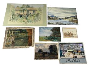 A MIXED COLLECTION OF WATERCOLOURS, To include one unusual double sided example depicting landscapes