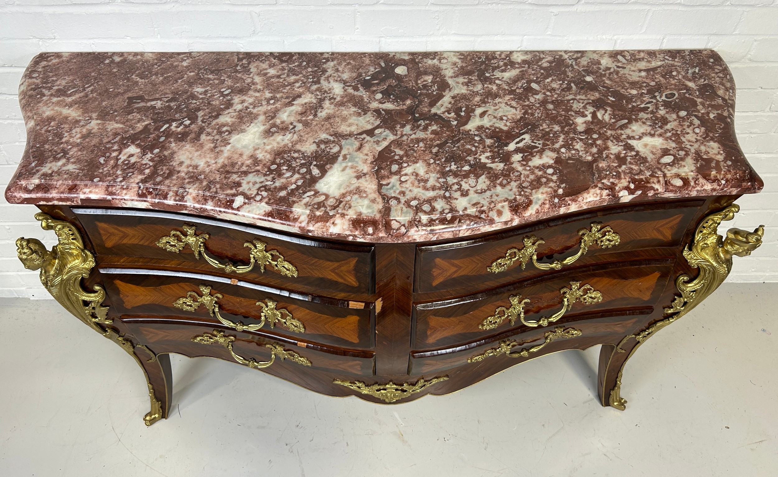 A LARGE LOUIS XVI STYLE BOMBE COMMODE WITH GILT BRONZE MOUNTS, 167cm x 95cm x 58cm - Image 7 of 9