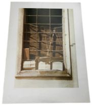 A LARGE LITHOGRAPH DEPICTING A VIEW THROUGH A WINDOW, Unknown artist, unsigned. Sheet size 102cm x