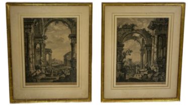 FRANCOIS VIVARES (FRENCH 1709-1780): A PAIR OF ENGRAVINGS FROM THE ORIGINAL BY GEO PAOLO PANNINI,