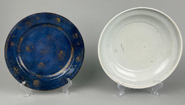 TWO 18TH OR 19TH CENTURY CHINESE CHARGERS, Qing Dynasty. One with seal mark to verso and greek key