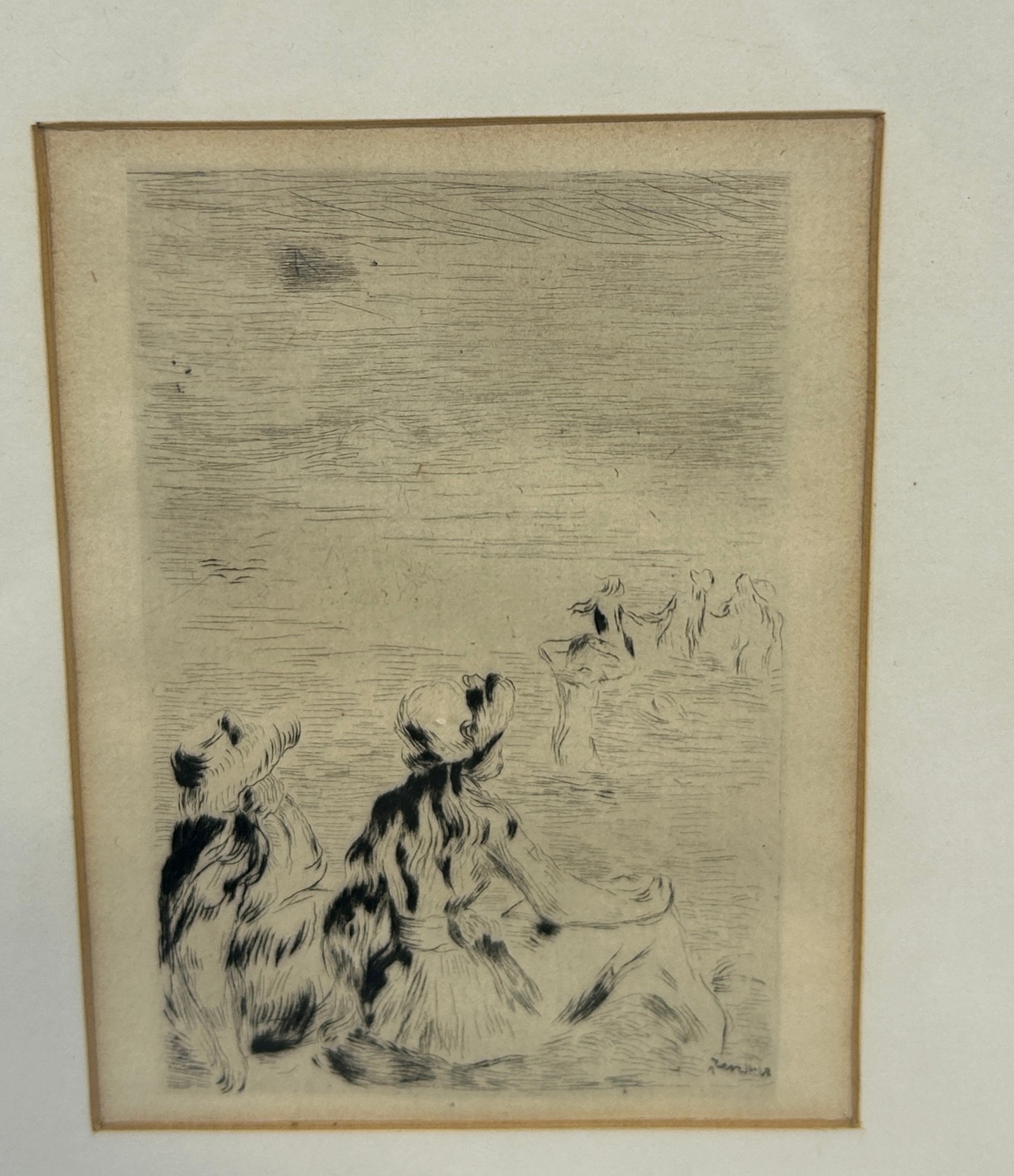 AFTER PIERRE AUGUSTE RENOIR: A PAIR OF ETCHINGS 'LE CHAPEAU EPINGLE' AND 'SUR LA PLAGE' Mounted in - Image 2 of 3