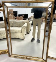 A LARGE 20TH CENTURY FRENCH WALL MIRROR WITH BEVELLED EDGE, 138cm x 96cm