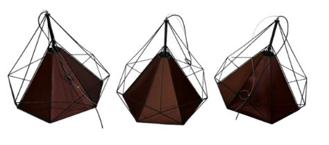 A SET OF THREE HEXAGONAL CEILING LIGHTS, 65cm drop x 65cm width.