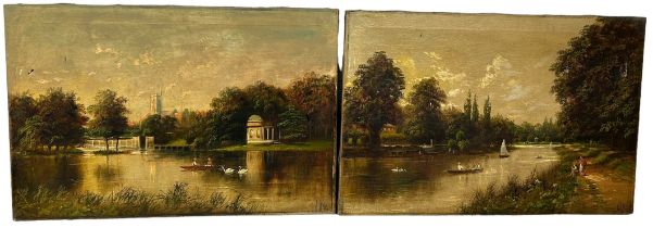 JAMES ISIAH LEWIS (1861-1934): A PAIR OF OIL ON CANVAS PAINTING DEPICTING RIVER VIEWS (2), 61cm x