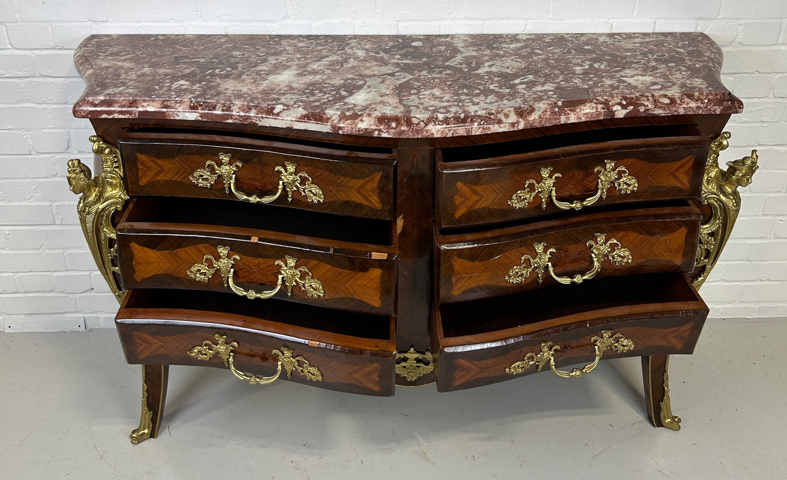 A LARGE LOUIS XVI STYLE BOMBE COMMODE WITH GILT BRONZE MOUNTS, 167cm x 95cm x 58cm - Image 9 of 9