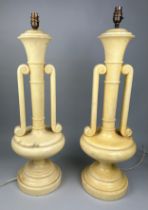 A PAIR OF ITALIAN ALABASTER TABLE LAMPS IN THE CLASSICAL STYLE 75cm H each