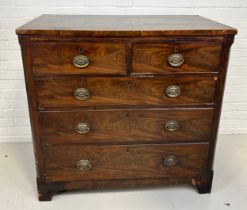 A 19TH CENTURY MAHOGANY CHEST OF DRAWERS, Two short drawers over three long drawers. With