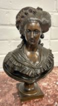 A LARGE 19TH CENTURY BRONZE BUST DEPICTING MARIE ANTIONETTE (1755-1793) 30CM H