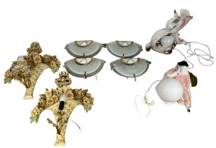 A COLLECTION OF ART DECO STYLE LIGHTING (8) To include four wall lights (30cm x 15cm each)(three